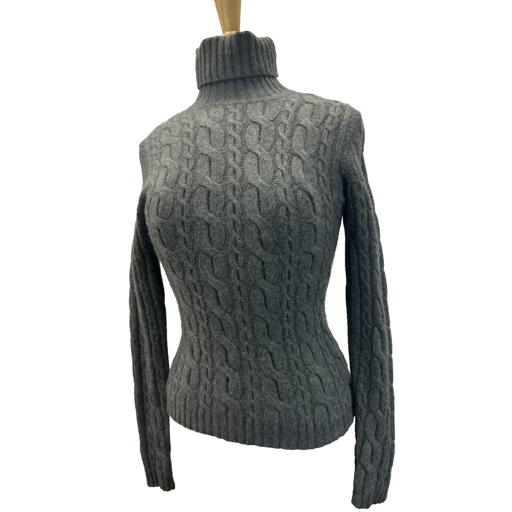 Autumn Cashmere Cable Knit Sweater Gray‎ Pullover Turtleneck Long Sleeve SZ M